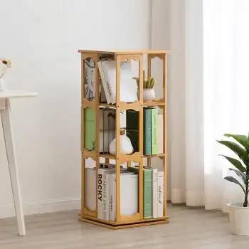 木马人落地多层旋转书架家用楠竹简易学生收纳架组合书柜层架置物架