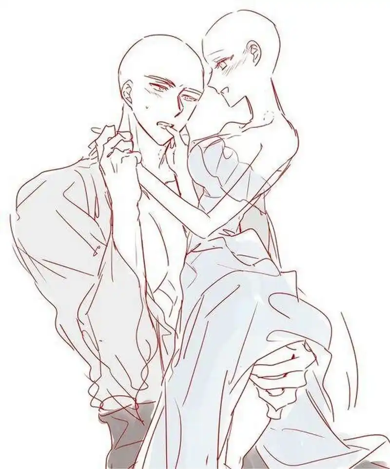 情侣恩爱双人线稿