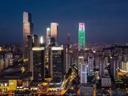 南宁东盟商务区高楼天际线夜景航拍