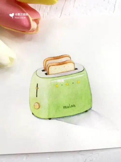 可爱的烤面包机水彩手绘多士炉小物品绘画