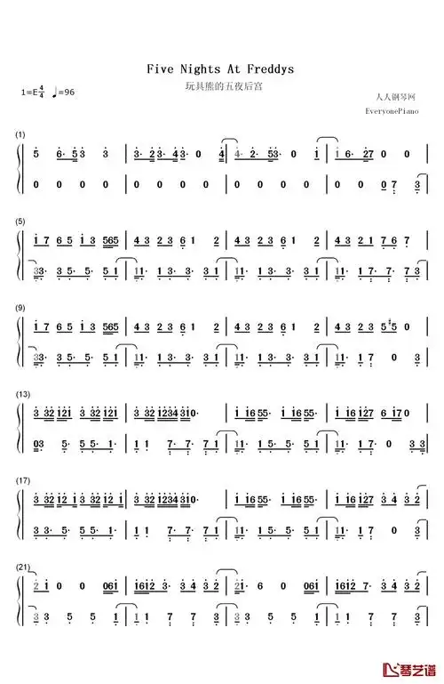 five nights at freddys钢琴简谱-数字双手-the living tombstone