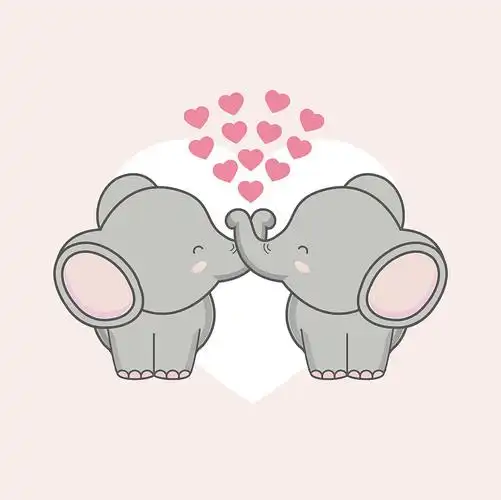 一对大象,粉红色的心作为情人节礼物图片下载