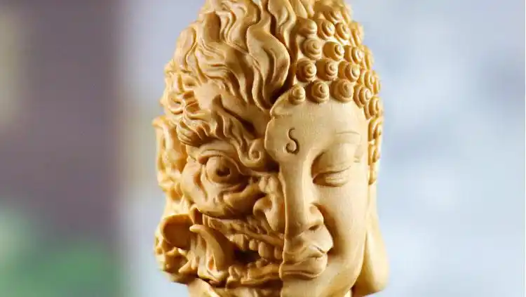 黄杨木雕佛魔一念之间把玩件手把件男士文玩随身人物中式汽车挂件一念