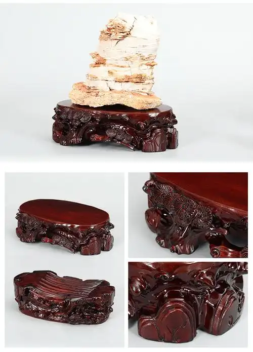 居家优品翠妃实木根雕摆件奇玉石底座泰山石头佛像花瓶盆栽红木托架可