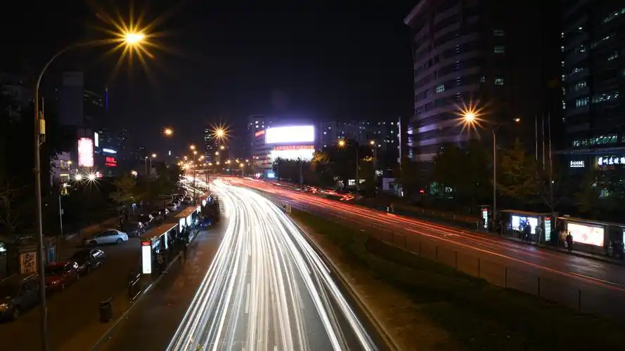 中国城市夜景道路灯光线汽车5k