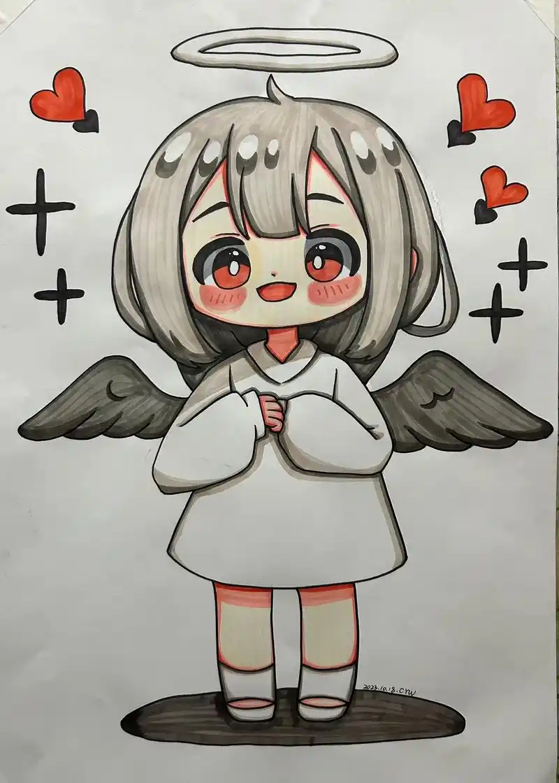 软萌可爱小天使.#q版人物 #马克笔手绘 #一起学画画 #漫 - 抖音