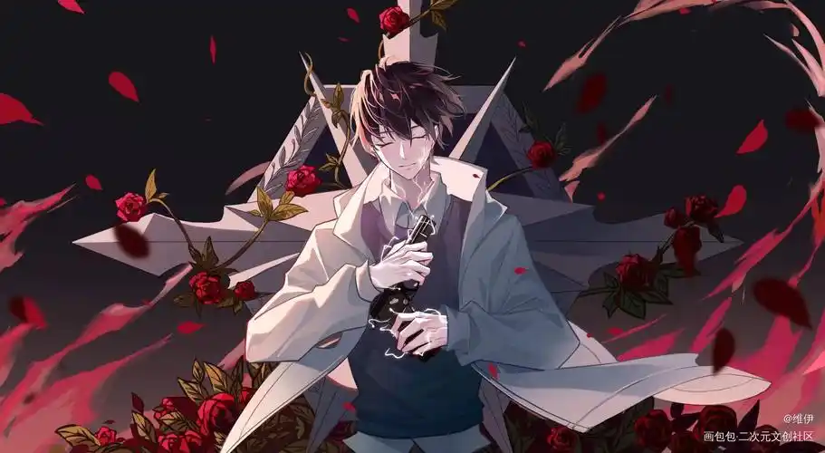 小蘑菇安折日系板绘插画他背叛了一生的信念来爱他