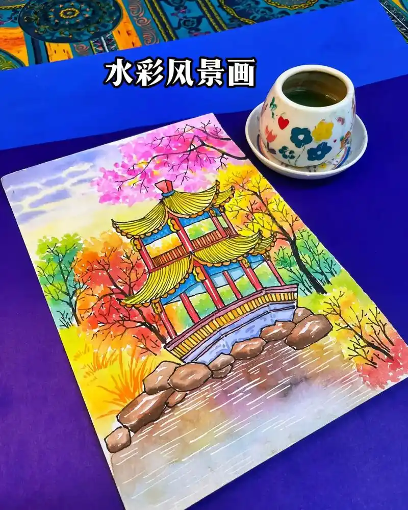 美术色彩基础教学 #水粉画风景 - 抖音
