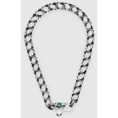 古驰gucci 奢侈品男士 anger forest系列牛头纯银项链 纯银 u