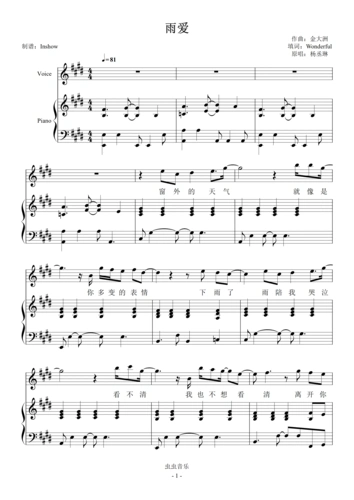 杨丞琳 - 雨爱【弹唱谱】钢琴谱-inshow-虫虫钢琴