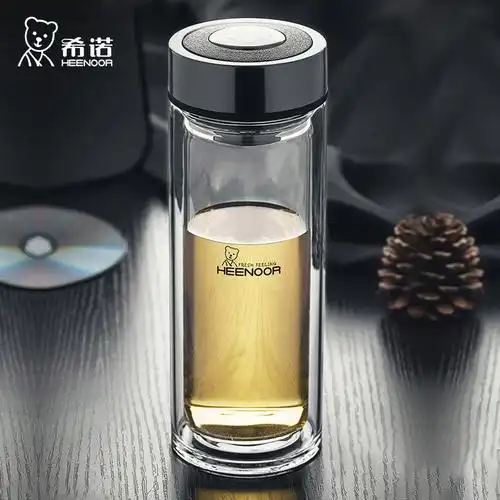 希诺玻璃杯双层隔热茶杯男女女士大容量水晶便携玻璃杯