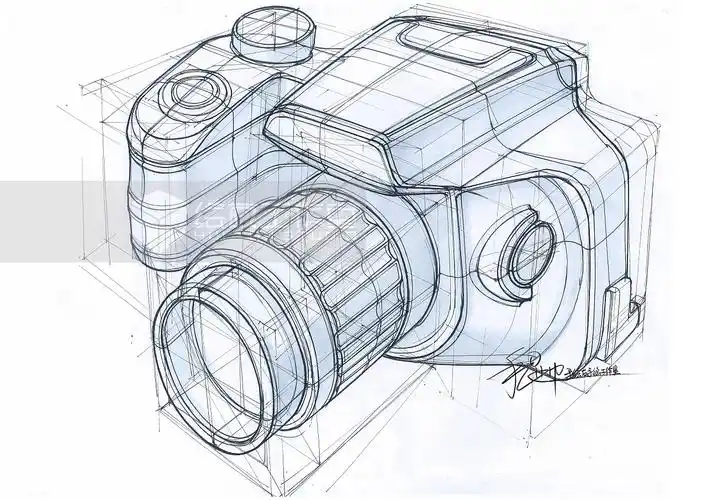 手绘单反相机线稿工业设计产品手绘内含作画视频