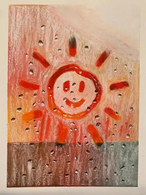 油画棒太阳雨附步骤图