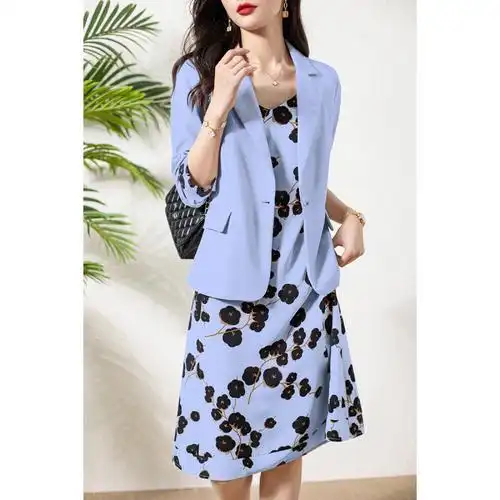 maxilu秋季裙套装通勤套装休闲小西装外套百搭吊带连衣裙两件套