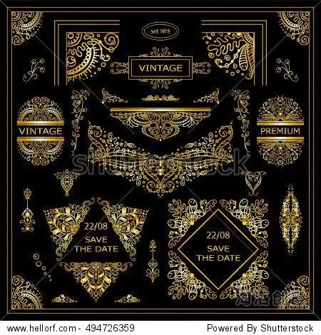 ornamental frames, borders, dividers, banners, arrows, monogram