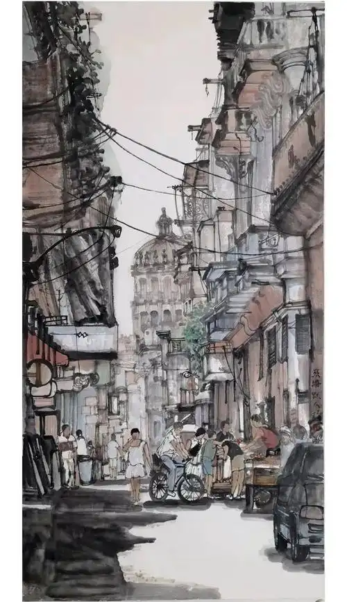 纯水墨都市街景,一种特别的审美效果_中国画