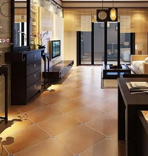 复古圆角客厅地板砖装修效果图