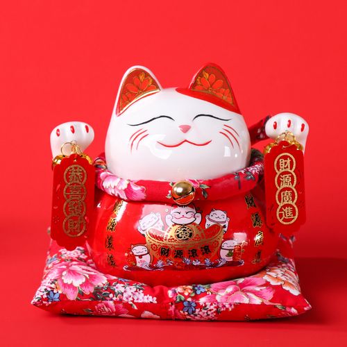 35寸红色对联招财猫摆件礼物家居摆台开业收银台招财猫