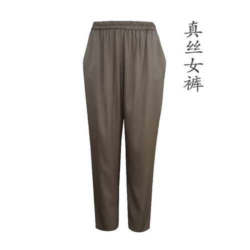 正品真丝女裤子宽松九分裤重磅桑蚕丝长裤女高档丝绸妈妈夏季裤子