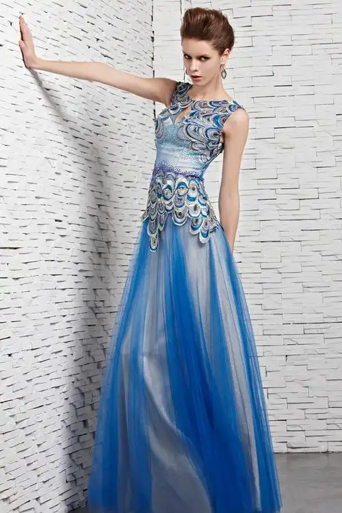 81608新款孔雀蓝色晚宴礼服