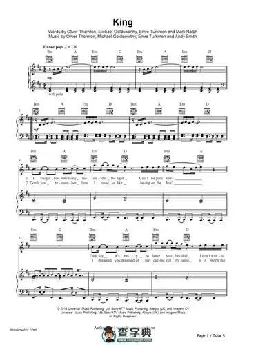 king钢琴谱_king钢琴谱简谱_king钢琴谱吉他谱_钢琴谱-查字典简谱网