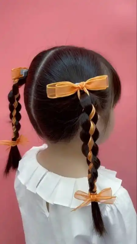 儿童编发#四股圆辫双马尾发型教程