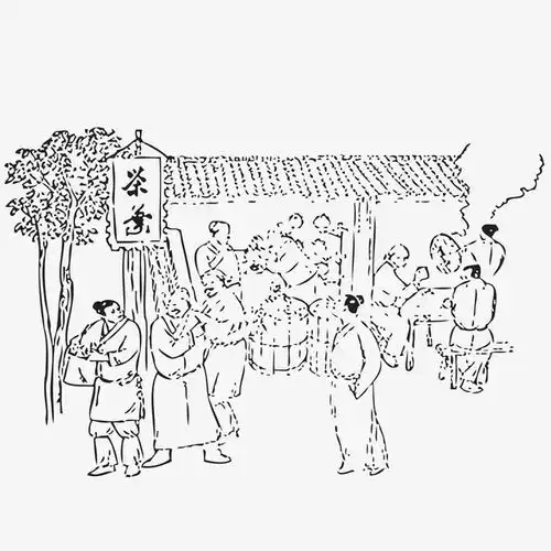 手绘 茶房 茶馆 古代民间 国潮风