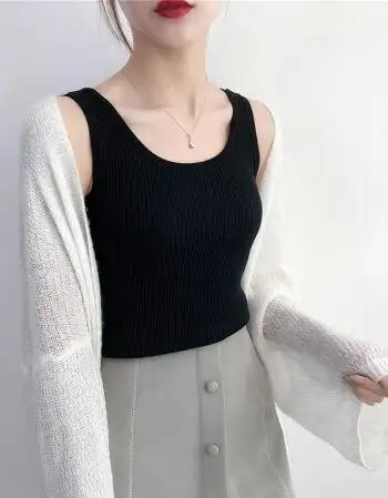 夏季新款内搭针织衫多色无袖打底性感上衣外穿黑色圆领背心s95斤以下