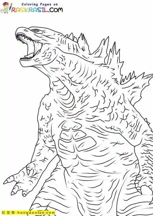 11张恐怖哥斯拉男孩子们最喜欢的恐龙涂色图片-红豆饭小学生简笔画