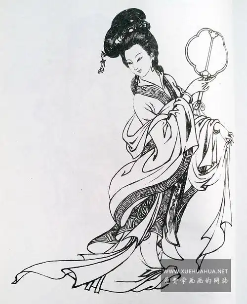 白描仕女图《执扇仕女图》