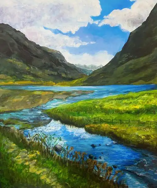 风景丙烯画 天光云影