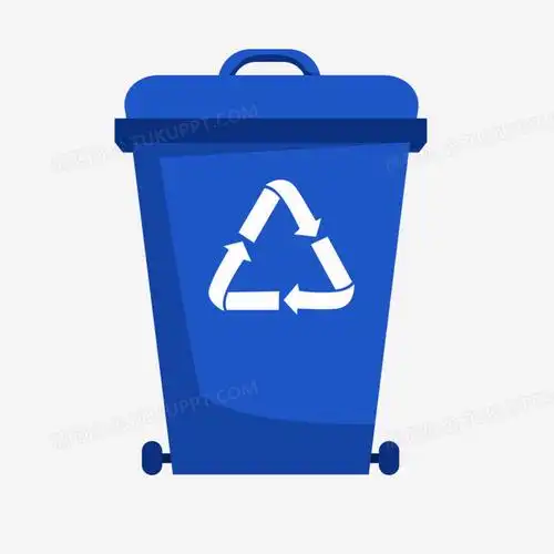 本作品全称为《卡通手绘蓝色可回收垃圾桶元素》,使用 adobe