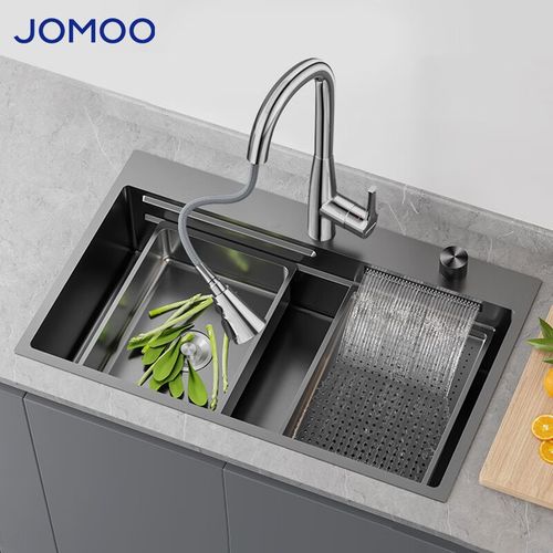 九牧(jomoo)厨房瀑布水槽单槽盆304不锈钢手工纳米洗菜池06299 zmd不