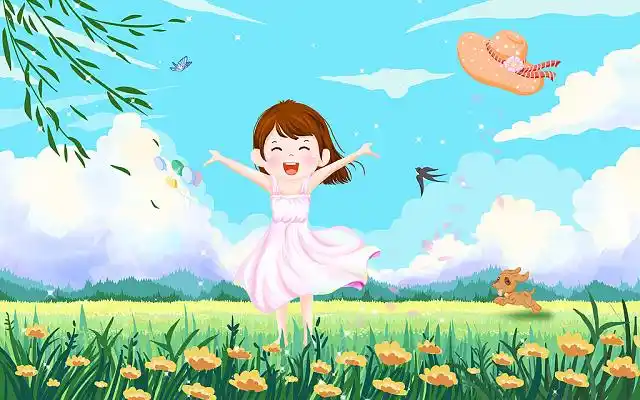 春游旅行卡通风景可爱人物户外自然插画卡通春天人卡通春天人物插画