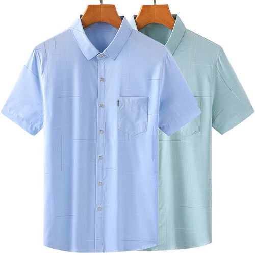 中老年爸爸夏装纯棉短袖衬衫男士翻领休闲体恤男装中年薄衬衫新款
