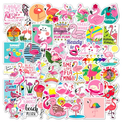 50张卡通火烈鸟行李箱贴纸涂鸦汽车贴头盔笔记本电脑个性防水贴画