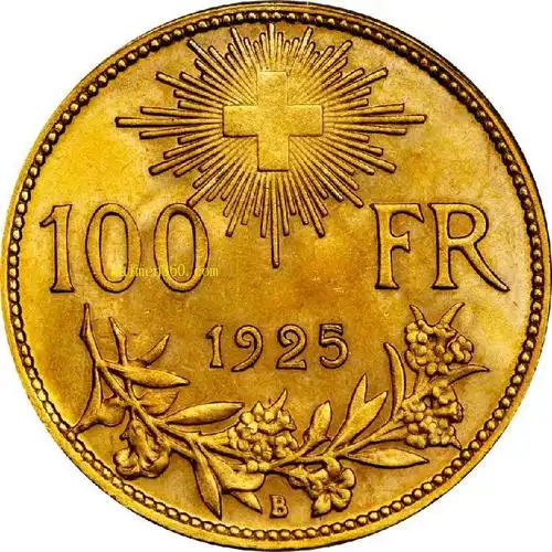 1925年100瑞士法郎pcgsms65