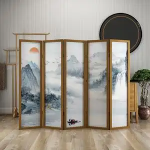 屏风隔断客厅卧室办公室中式简约现代折叠移动实木定制折屏山水画