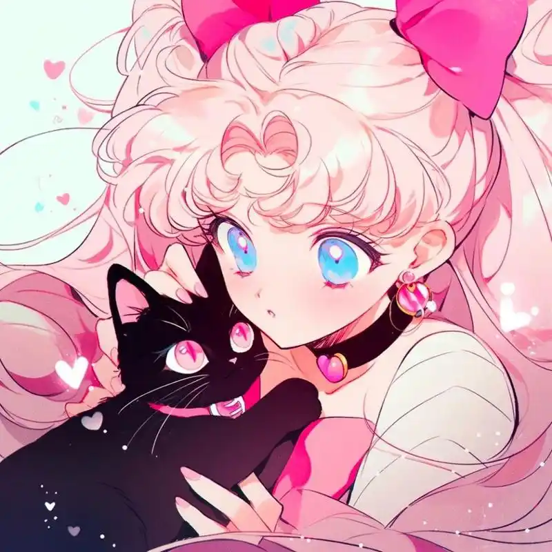 美少女和她的猫|复古女头|粉色系 由 绘图