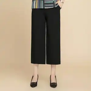 夏季阔腿裤女妈妈裤子薄款雪纺宽松九分裤高腰垂感春秋中老年女裤