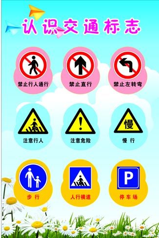 762海报印制展板写真素材17幼儿园安全知识挂图交通标示识牌图解
