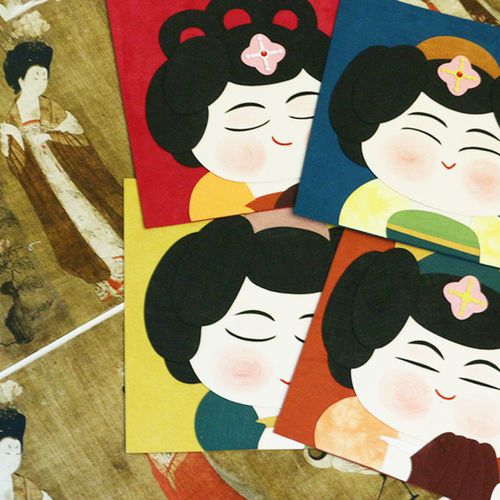 手工diy免剪模板布贴画拼布材料包唐朝卡通人物胖女孩系列15x15cm