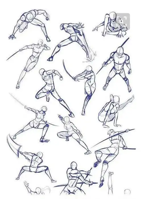 持刀打斗定格姿势画稿参考