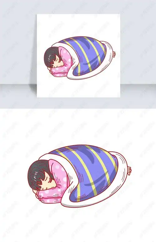原创盖蓝色被子睡觉人物插画版权可商用