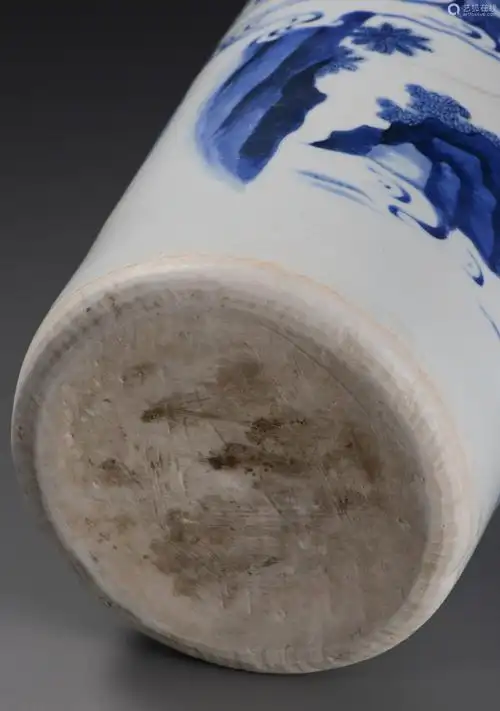 明崇祯青花祝寿图筒瓶