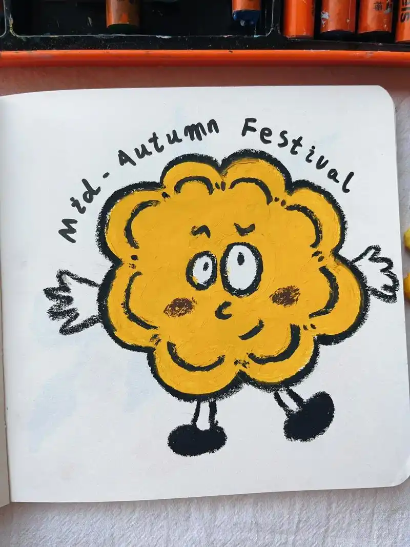 ins风油画棒涂鸦|月到中秋,越想你96.月亮拍了拍你说"中 - 抖音