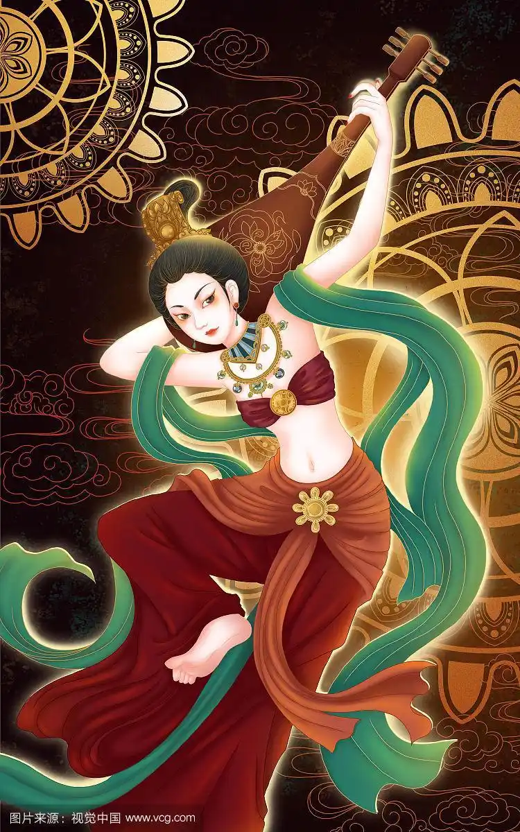 敦煌飞天反弹琵琶神女插画