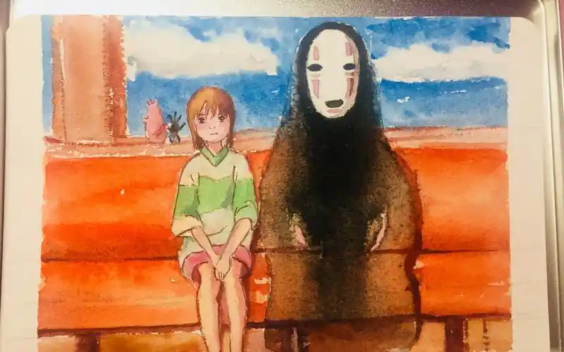 水彩画千与千寻水彩画千与千寻的钟楼过程太治愈