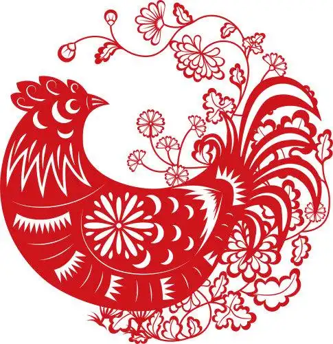 生肖鸡菊花纹样剪纸