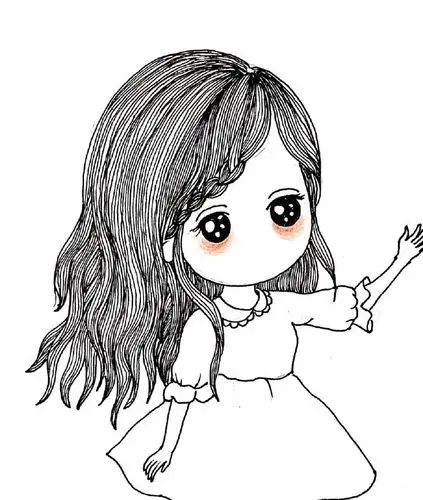 长发飘飘的女孩插画合集,小女孩简笔画临摹素材